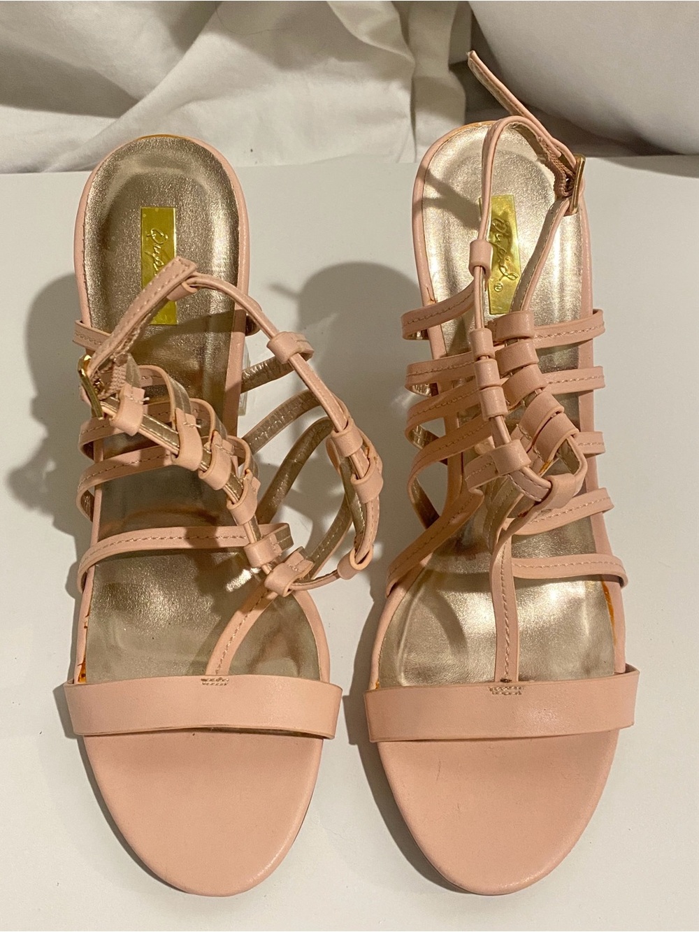 Qupid Women's 10 Pink Barbiecore Strappy Stilettos Glitter Lucite Block Heels